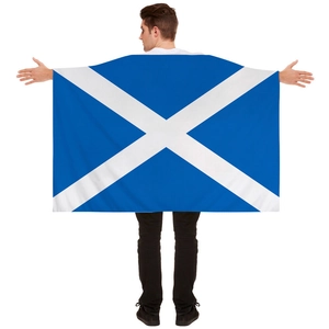 Detail of Scotland flag cape in polyester fabric for sports events and fan cheering