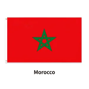 Detailed view of Morocco flag showing red polyester fabric, green star, and metal grommets