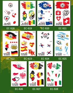 Detailed grid of 11 world cup football fan tattoos with various national flag designs