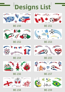 Detail list of 10 temporary soccer world flag tattoos for face and body cheering