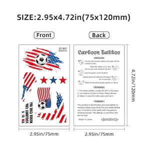 Temporary USA flag and soccer tattoos for fans with instructions on a 75x120mm sheet