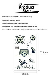 Tatouage temporaire de football lumineux 75x120mm avec technologie de transfert
