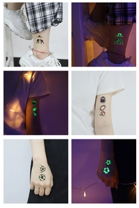 Tatouages temporaires de sport fluorescents montrant des motifs de football et rugby