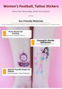 Waterproof cartoon soccer tattoos for kids featuring pink flames and anime sport girl