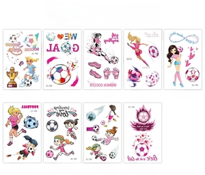 Detailed grid of soccer and girls theme temporary tattoo stickers with assorted patterns