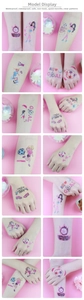 Detail of soccer temporary tattoos for girls with colorful soccer ball and goal motifs