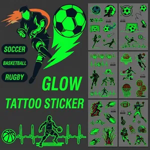 Autocollants de Tatouage Temporaire de Sport Lumineux Football Basketball Football Imperméable Body Art pour Événements Sportifs Fête