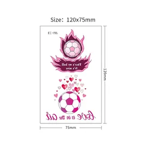 Temporary cartoon soccer tattoos for kids featuring flame and heart patterns, 120x75mm size