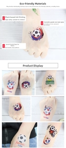 Waterproof soccer themed temporary tattoos for kids featuring non-toxic plant-based ink
