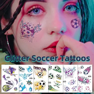Glitzer Fußball Temporäre Tattoo Aufkleber Wasserdicht Fußball Sport Weltmeisterschaft Thema Für Kinder Fans Körperkunst