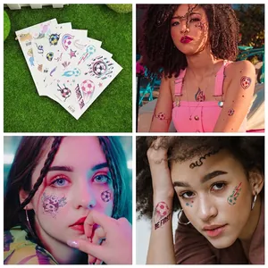 Glitter soccer temporary tattoos for kids with colorful dynamic football and star designs
