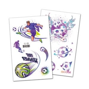 Holographic soccer temporary tattoos for kids featuring sparkling glitter football designs