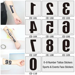 Waterproof temporary number tattoo stickers 0-9 set for sports events and festivals