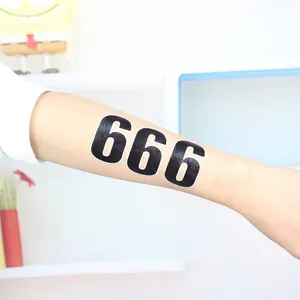 Waterproof temporary tattoo sticker with bold black number 666 for arm and face decoration