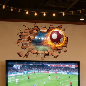 3D burning soccer ball wall sticker with stadium background for world cup fans