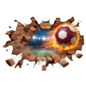 3D football wall sticker featuring a soccer ball breaking through a wall with fire trail