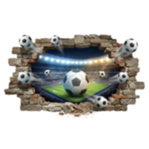 3D football wall sticker featuring realistic broken wall effect and soccer stadium view