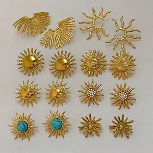 Orecchini A Lobo Sole Acciaio Inossidabile Turchese Zircone Bohemien Geometrico Gioielli Per Donne