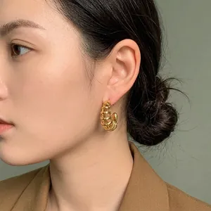 18K Gold Plated Stainless Steel Hollow Mesh Spiral Earrings And Bangle Trendy Modern Minimalist Jewelry For Women