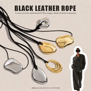Minimalist Pendant Necklace Stainless Steel Black Cord Geometric Organic Shape Fashion Jewelry For Women Waterproof