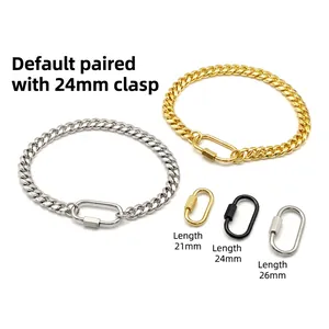 Ins style cuban link chain with carabiner clasp in gold and silver, length 21-26mm