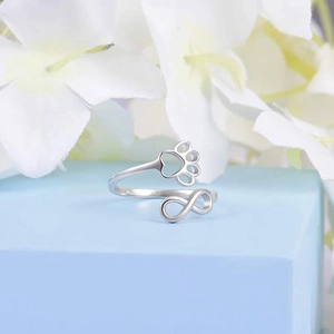 S925 sterling silver infinity ring with cat paw print and adjustable open design