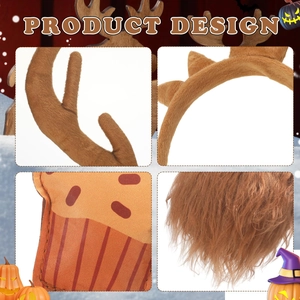 Close-up of brown deer antler headband showing soft plush texture and fur details