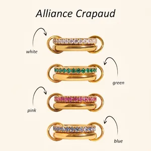 Linked Interlocking Rings Stainless Steel Colorful Cubic Zirconia Waterproof Hypoallergenic Luxury Fashion Geometric Jewelry