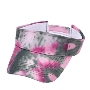 Adjustable tie-dye sun visor with pink and grey gradient pattern for outdoor sports