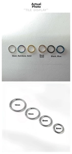 Detail view of seamless stainless steel rings in six colors and four sizes from 6mm to 12mm