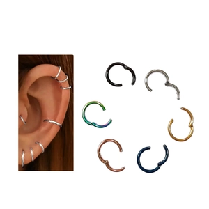 Surgical steel seamless hinged rings in silver, gold, black, and multi-color for body piercing