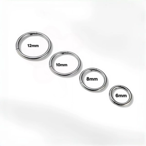 Polished 316 stainless steel seamless body rings in 6mm, 8mm, 10mm, and 12mm sizes