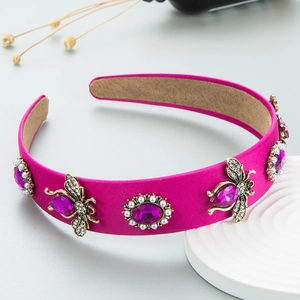 Baroque style bee headband with magenta fabric and colorful crystals for women