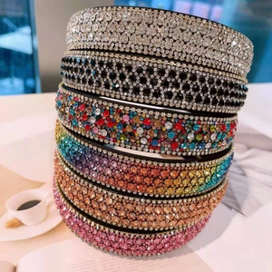 Luxury Rhinestone Encrusted Wide Brim Headband For Women French Vintage Sparkling Crystal Hair Hoop Fashion Hair Accessories For Wedding Party