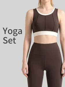 Women Vertical Striped Color Block Yoga Sports Bra High Strength Shockproof Breathable Supportive Workout Fitness Top