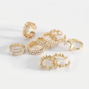 18K Gold Plated Brass Zirconia Open Ring For Women Elegant Adjustable Shiny Geometric Jewelry Trendy Finger Ring Accessories