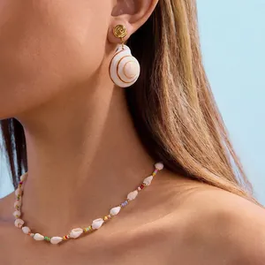 Conch Shell Drop Earrings Stainless Steel Natural Sea Shell Gold Plated Bohemian Beach Vacation Style Women