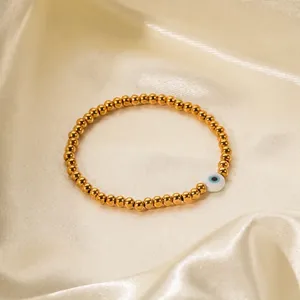 Bracelet Élastique Perlé Mauvais Œil en Acier Inoxydable Plaque Or Bracelet Chaîne à Billes en Métal pour Femmes Bijoux Ethniques Cadeau