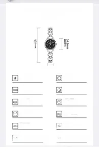 Detailed specs for women's quartz bracelet watch with silver alloy and 24.5mm dial