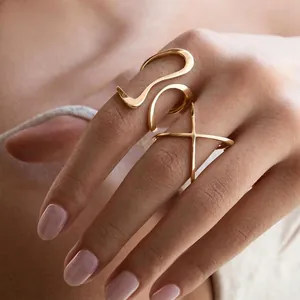 Irregular Line Open Ring 18K Gold Plated Stainless Steel Minimalist Abstract Geometric Unique Design For Women Men