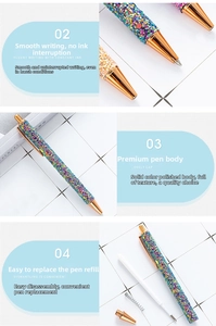Detailed view of luxury glitter ballpoint pen showing gold nib and disassembled parts