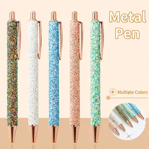 Luxury Glitter Sequin Retractable Ballpoint Pen Metal Rose Gold Trim Fashion Writing Tool For Office School Students Gift