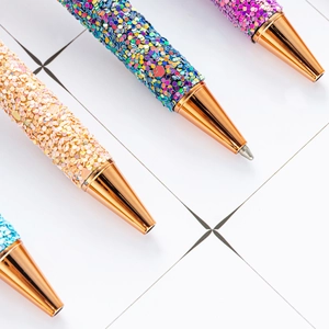 Sparkling glitter ballpoint pens in mixed colors with polished rose gold metal tips