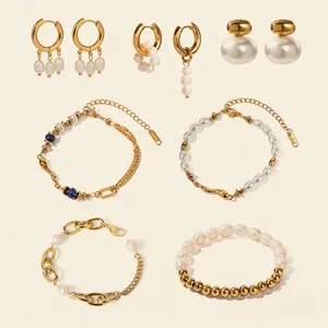 Stainless Steel Artificial Pearl Bracelet And Earrings Jewelry 18K Gold Plated Waterproof Hypoallergenic Fashion Women Accessories