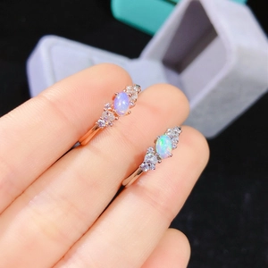 Elegant natural opal rings in rose gold and silver finish with side zircon accents