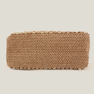 Handwoven straw tote bag with rectangular shape and ivory trim for summer vacations