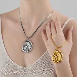 Collier Pendentif Coquillage Nautilus Acier Inoxydable Imperméable Hypoallergénique Chaîne Serpent Bijoux Mode Femmes