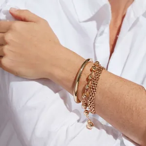 Bracelet Et Jonc À Billes Pour Femmes Poli Haute Brillance Plaqué Or Perles Rondes Géométriques Bijoux De Mode Accessoire