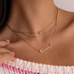 Collana Pendente Spilla Da Balia Acciaio Inossidabile Strass Lettera Love Gioielli Moda Donna Impermeabile