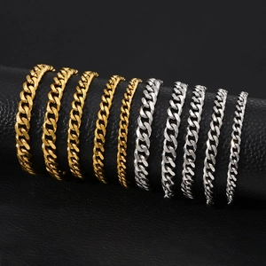 Classic gold and silver cuban link bracelets in various widths for men and women